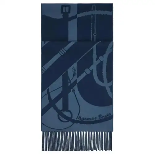 HERMES Cashmere Knit Scarves Men's Blue