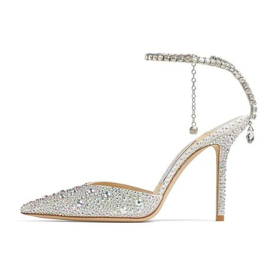 Jimmy Choo Saeda 100 Slim Heel High Heels 10cm Women's Silver