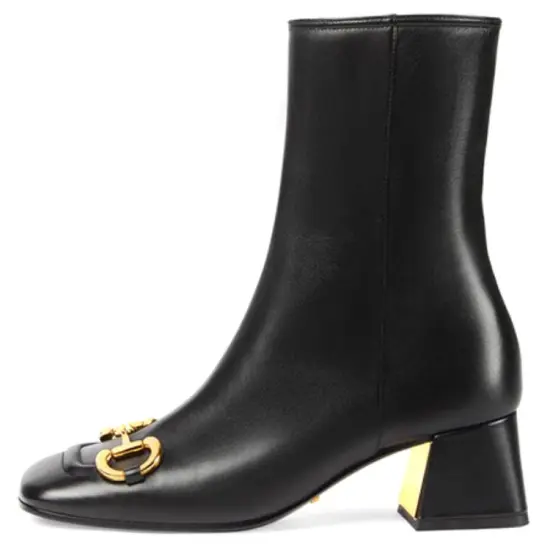GUCCI Horsebit 55mm Ankle Boot Black Leather Women's