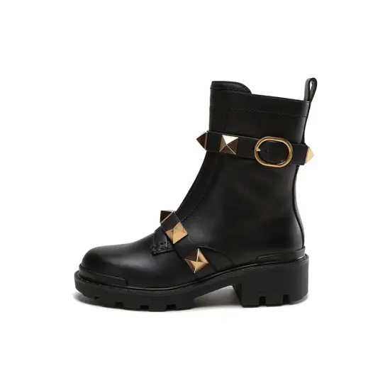 Valentino Garavani Roman Stud Round Toe Combat Boots