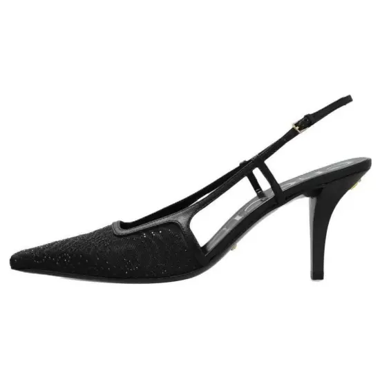 GUCCI Gg Slingback 75mm Pump Black Moire Fabric Gg Crytsal Applique Women's