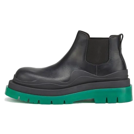 Bottega Veneta Leather Tire Chunky Sole Ankle Chelsea Boot Black Green