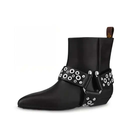 LOUIS VUITTON Rhapsody Ankle Boots 'Black With Silver Belt' Women's