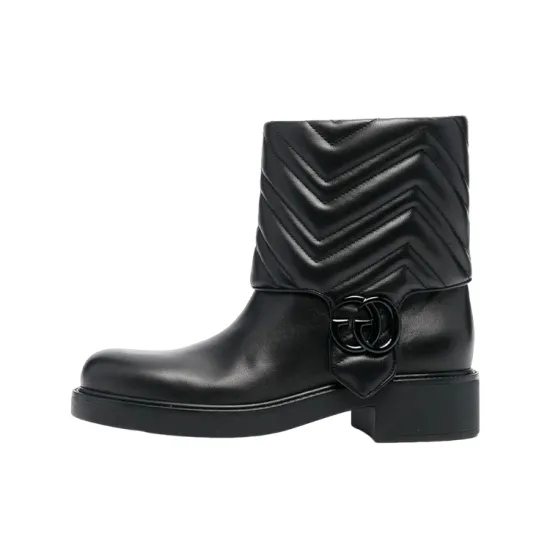 GUCCI Gg Leather Ankle Boot Black Women's