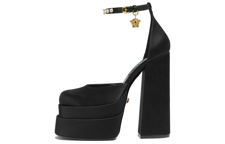 Версаче Аевитас водонепроницаемый башня на высоком каблуке Барби широкий каблук на высоком каблуке обувь женский черный