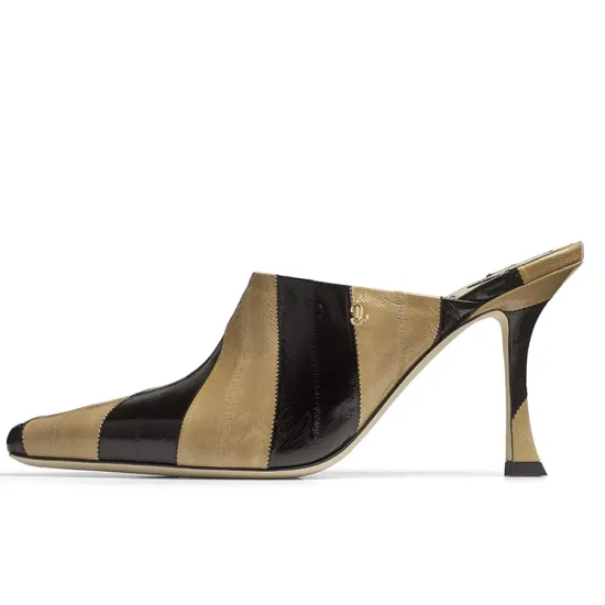 Jimmy Choo High Heels Women's Black Cognac Color Blocking