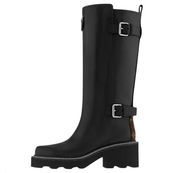 LOUIS VUITTON Beaubourg Knee high Boots 4cm Women's Black