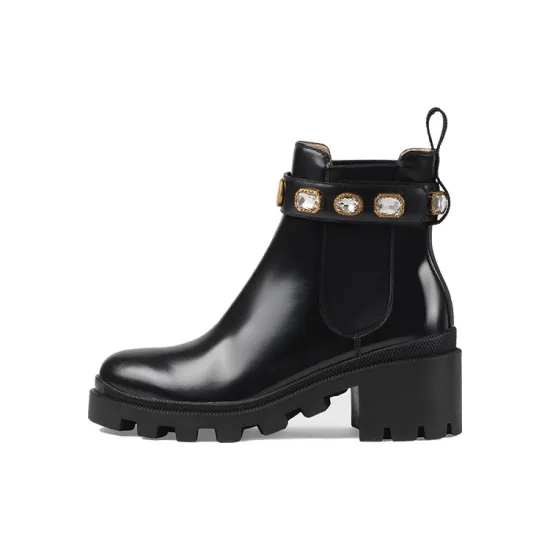 GUCCI Crystal Belt 60mm Ankle Boot Black Leather