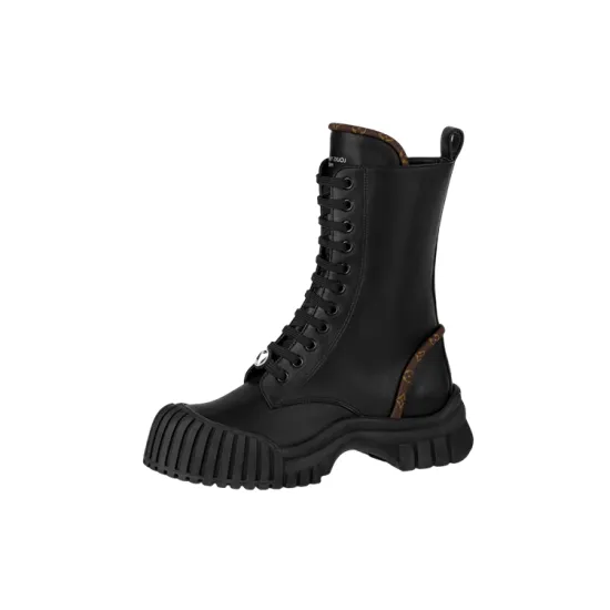 LOUIS VUITTON Lv Circle Ruby Flat Ranger Boots 'Black With Brown Monogram' Women's