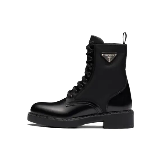 PRADA Women's Brushed Leather And Re-Nylon Ankle Boot 'Black'