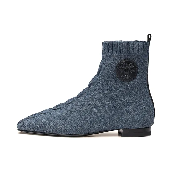 HERMES Duo Ankle Boots Women's Dark Blue