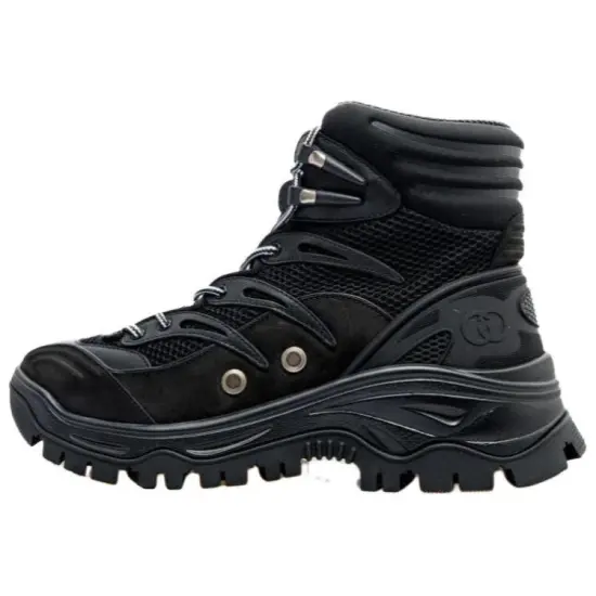 GUCCI Contrast-Panel Lace-Up Boot Black