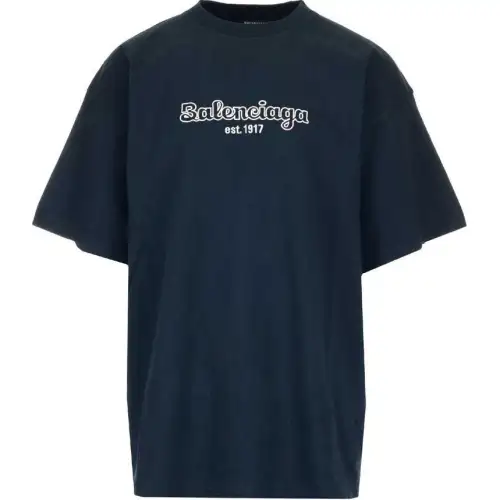 Balenciaga T Shirts Men's Blue Crew Neck Moderate Straight Fit