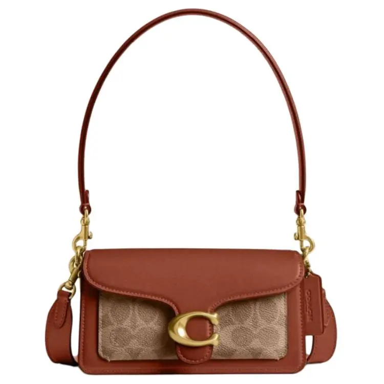 COACH Tabby Cow Leather Shoulder Bag Small Women's Brown Yellow