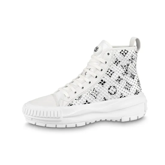 LOUIS VUITTON Lv Squad Ankle Sneakers 'White With Crystal Monogram' Women's
