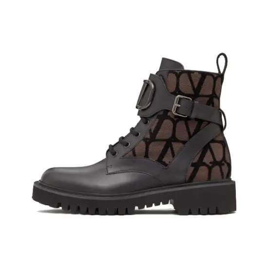 Valentino Women's Iconographe Combat Boot 'VLogo - Fondant Black'