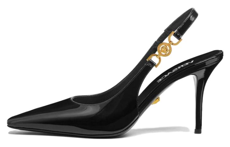 Версаче Медуза '95 кожаный Кожа гладкая популярный Тонкие каблуки на высоком каблуке Туфли 8,5 см женский черный