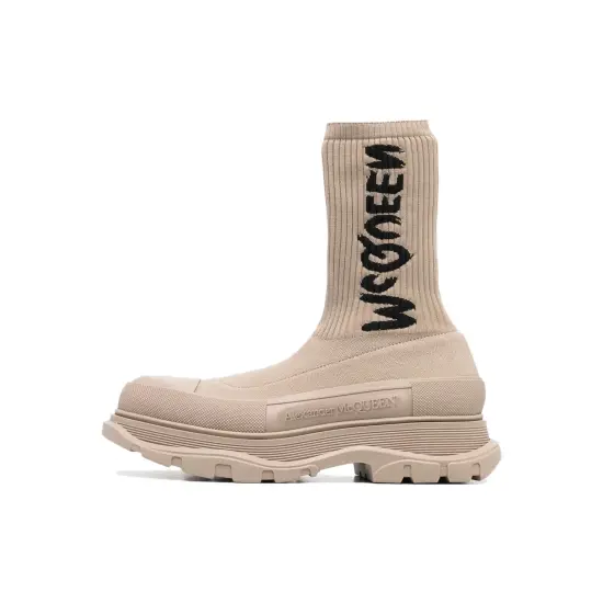 Alexander McQueen Graffiti Knit Tread Slick Boot Beige