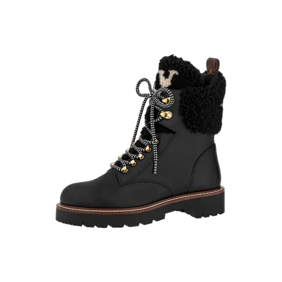 LOUIS VUITTON Territory Shearling Flat Ranger Boots 'Black' Women's