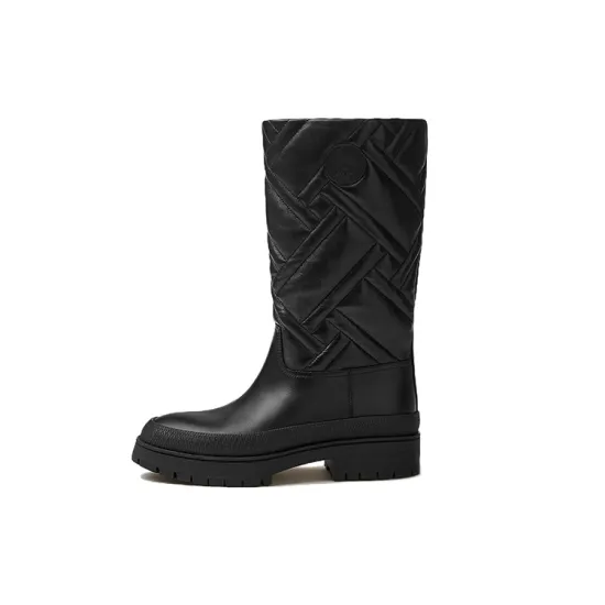HERMES Mosaique Mosaic Knee high Boots Women's Black