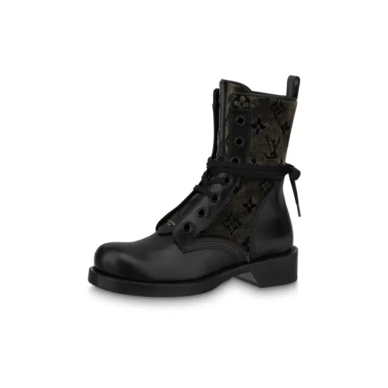 LOUIS VUITTON Lv Flat Ranger Boots 'Black With Olive Green Monogram' Women's