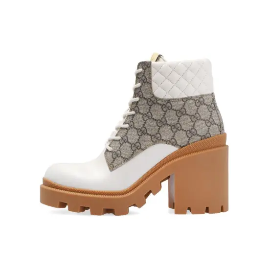 GUCCI Gg Ankle Boot Beige White Women's