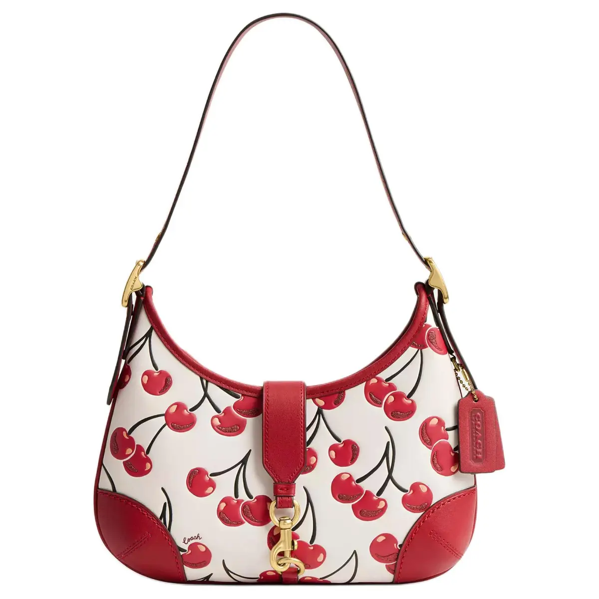 COACH Hamptons Tanned Leather Crescent Bag, Handbag, Shoulder Bag Large Women's Brass & Chalk