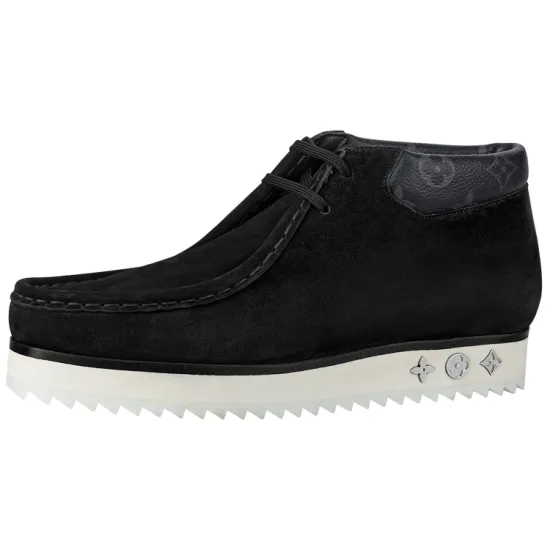 LOUIS VUITTON Mods Ankle Boots 'Black Suede With Faded Monogram Collar'