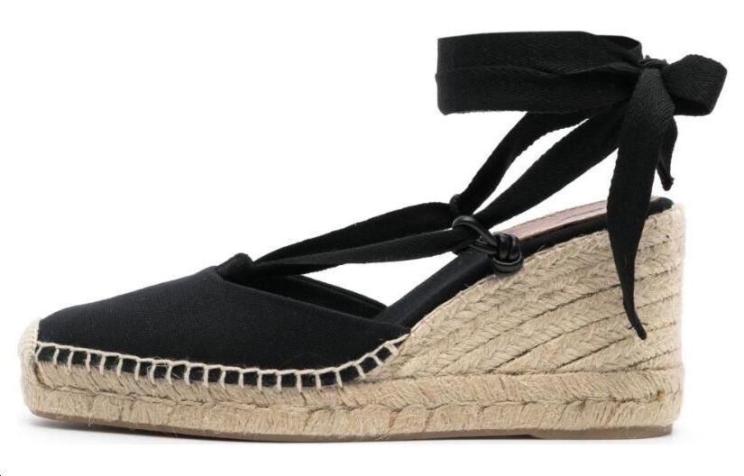 Polo Ralph Lauren Со шнурками Солома на танкетке на высоком каблуке обувь женский черный