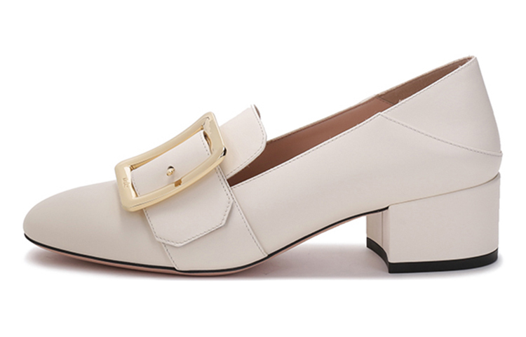 BALLY Барре популярный Квадрат с All-Match на высоком каблуке Туфли 4см женский кость белый