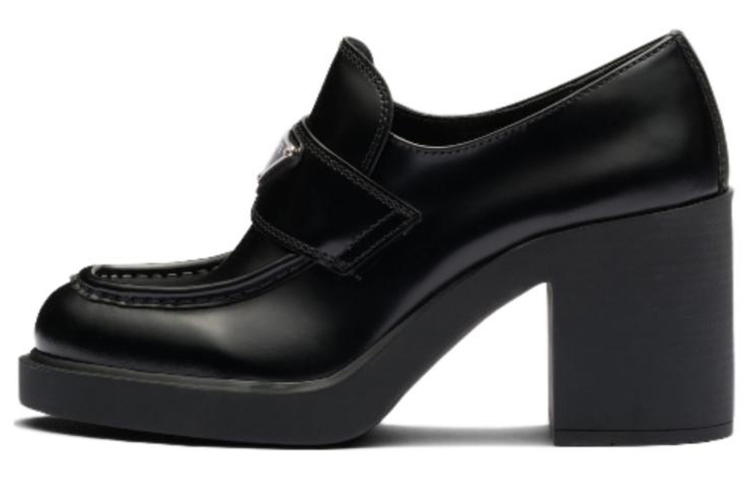 PRADA Прада из матовой кожи широкий каблук Лоферы 8,5 см женский черный
