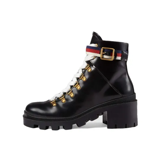 GUCCI Sylvie Web 55mm Ankle Boot Black Leather Women's