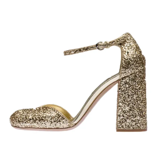 MIU MIU Chunky Heel High Heels 10cm Women's Yellow Iron Pyrite