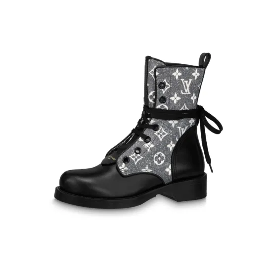 LOUIS VUITTON Since 1854 Metropolis Flat Ranger Boots 'Black With Grey Denim Monogram' Women's