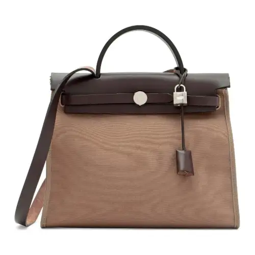 HERMES Herbag Zip H Plume Canvas And Hunter Leather Finish Shoulder Bag, Crossbody Bag, Handbag 31 Unisex Brown