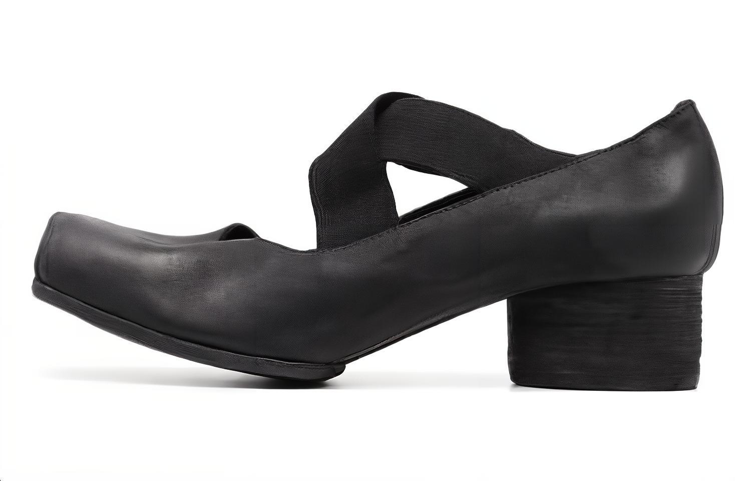 UMA WANG Кожаный Квадратный широкий каблук на высоком каблуке Туфли 4см женский черный