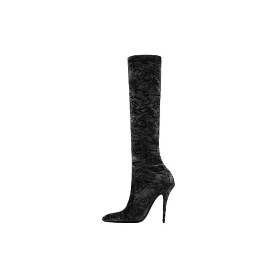 SAINT LAURENT Ella Velvet 110mm Thigh-high Boots