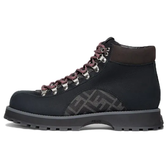 FENDI Monogram Detailed Lace-Up Ankle Boots