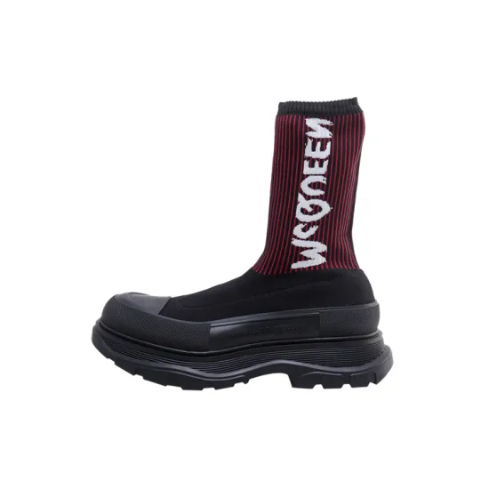 Alexander McQueen Graffiti Knit Tread Slick Boots 'Wine Red Black'