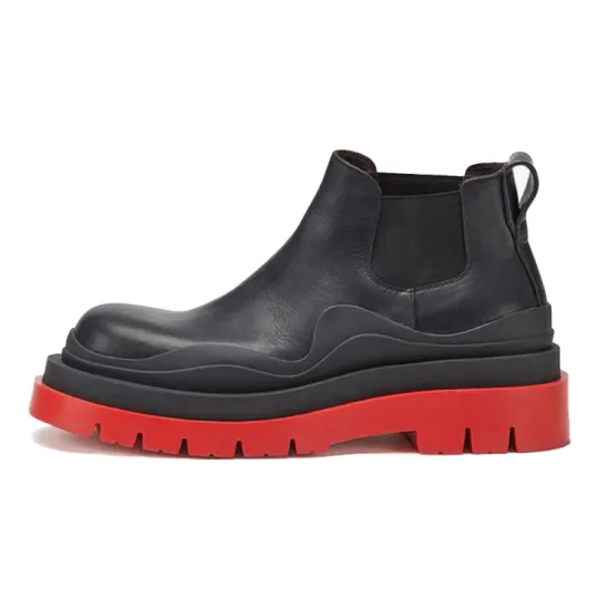 Bottega Veneta Tire Ankle Chelsea Boot Black Red Women's