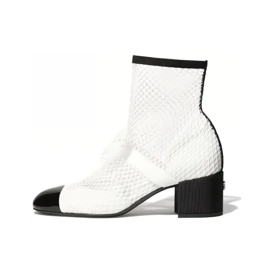 CHANEL Resille 90mm Mary Janes White Black Patent Calfskin