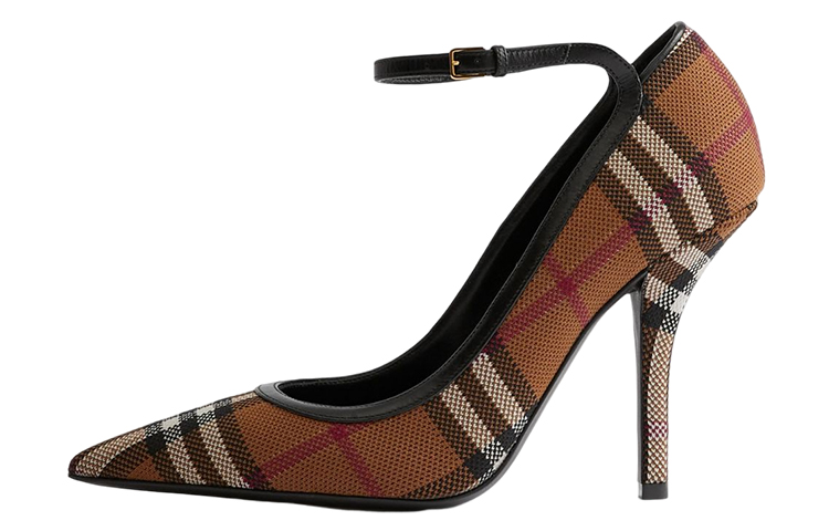 Burberry Burberry Vintage Fabric Grid принт с острым носом Тонкие каблуки на высоком каблуке Обувь 10 см женский темно коричневый