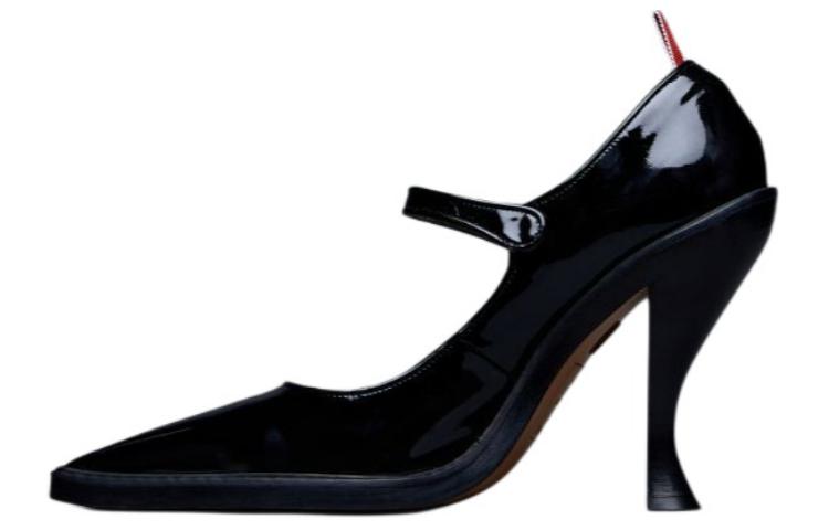 THOM BROWNE Том Браун ТОМ ДЖОН Маверикс лаковая кожа с острым носом ездить с застежкой Инопланетный каблук на высоком каблуке Обувь 10,5 см женский черный