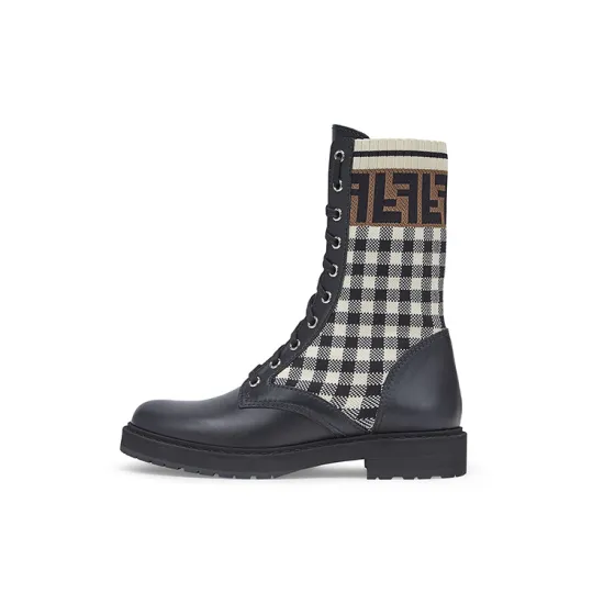 FENDI Women's FF Rockoko Biker Boot 'Black Checkerboard'