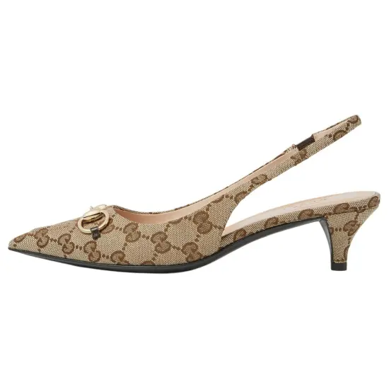 GUCCI Double G 24 Spring And Summer Collection Cone Heel High Heels 4.5cm Women's Brown