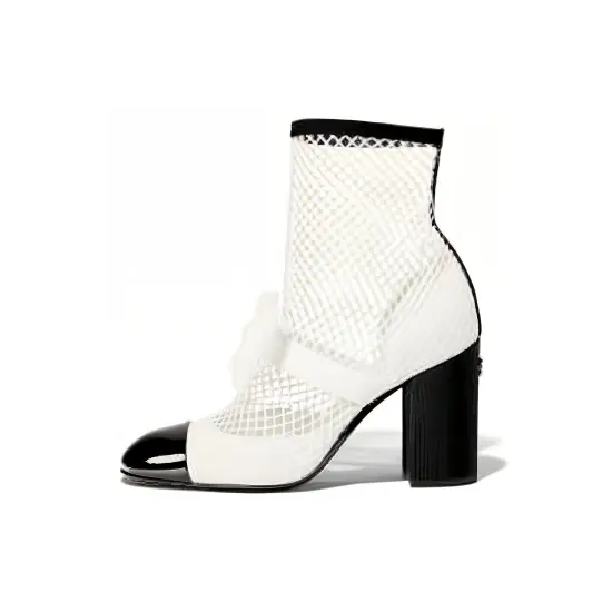CHANEL Ankle Boots 9cm Women's White Black