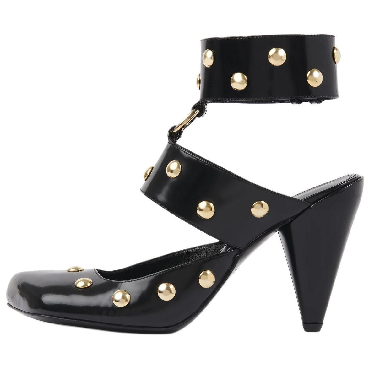 Хлоя Джейд кожаный Квадратная голова с застежкой конический каблук на высоком каблуке Туфли 9см женский черный