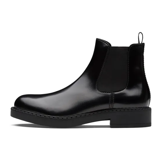 PRADA Brushed Calf Leather Chelsea Boot Black