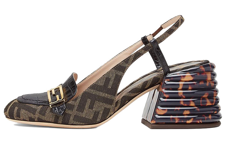 FENDI Фенди головы слой кожаный Удобная сетка с застежкой на танкетке на высоком каблуке обувь женский коричневый