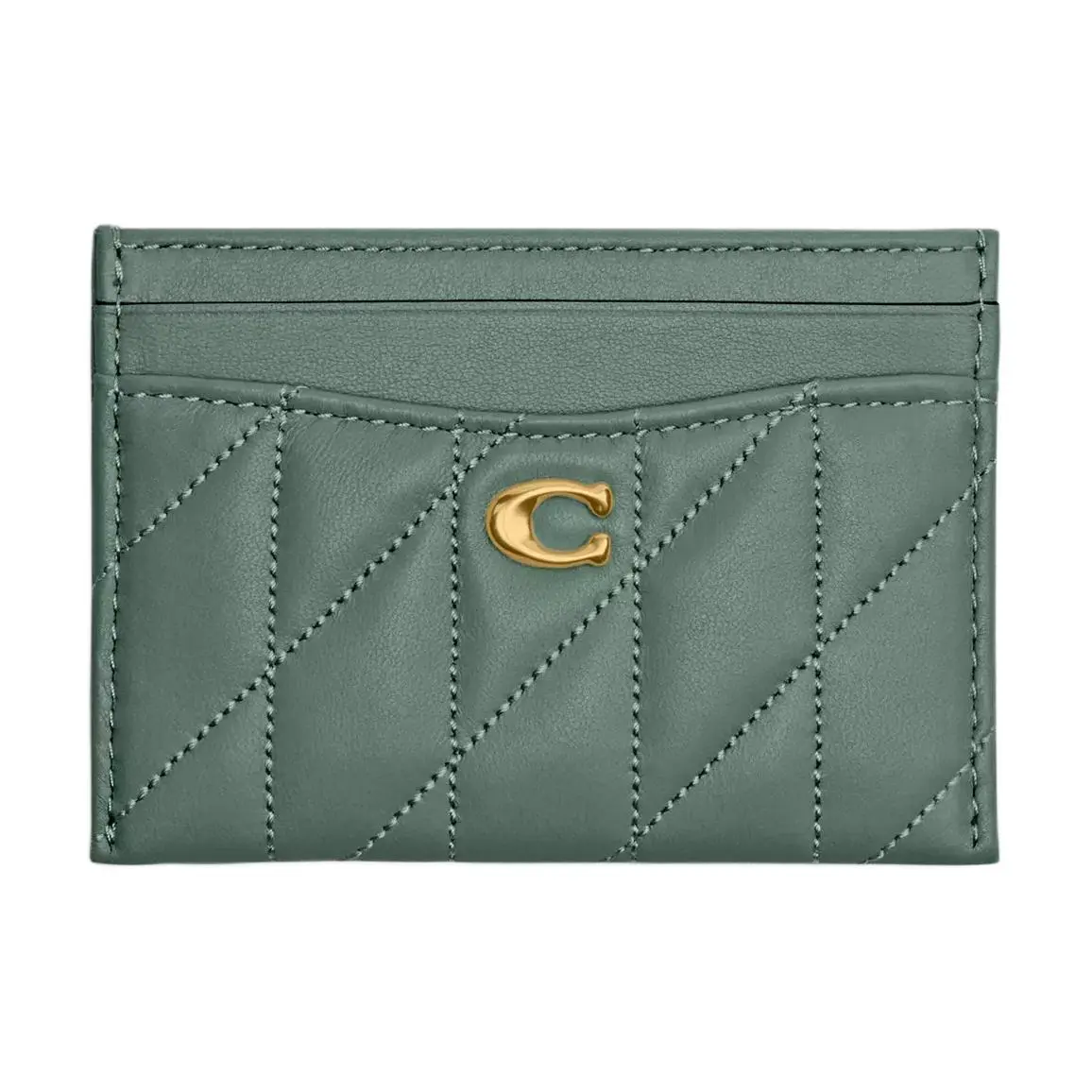 COACH Essential Nappa Leather Card Holder Women's Brass With Sage